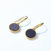 Round Blue Sandstone Double Sided Pendant Sterling Silver Hook Earrings